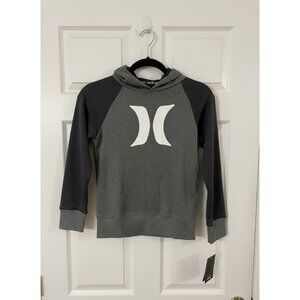 Hurley Boys Hoodie Size Small Gray Heather Green Logo‎ Pullover NWT